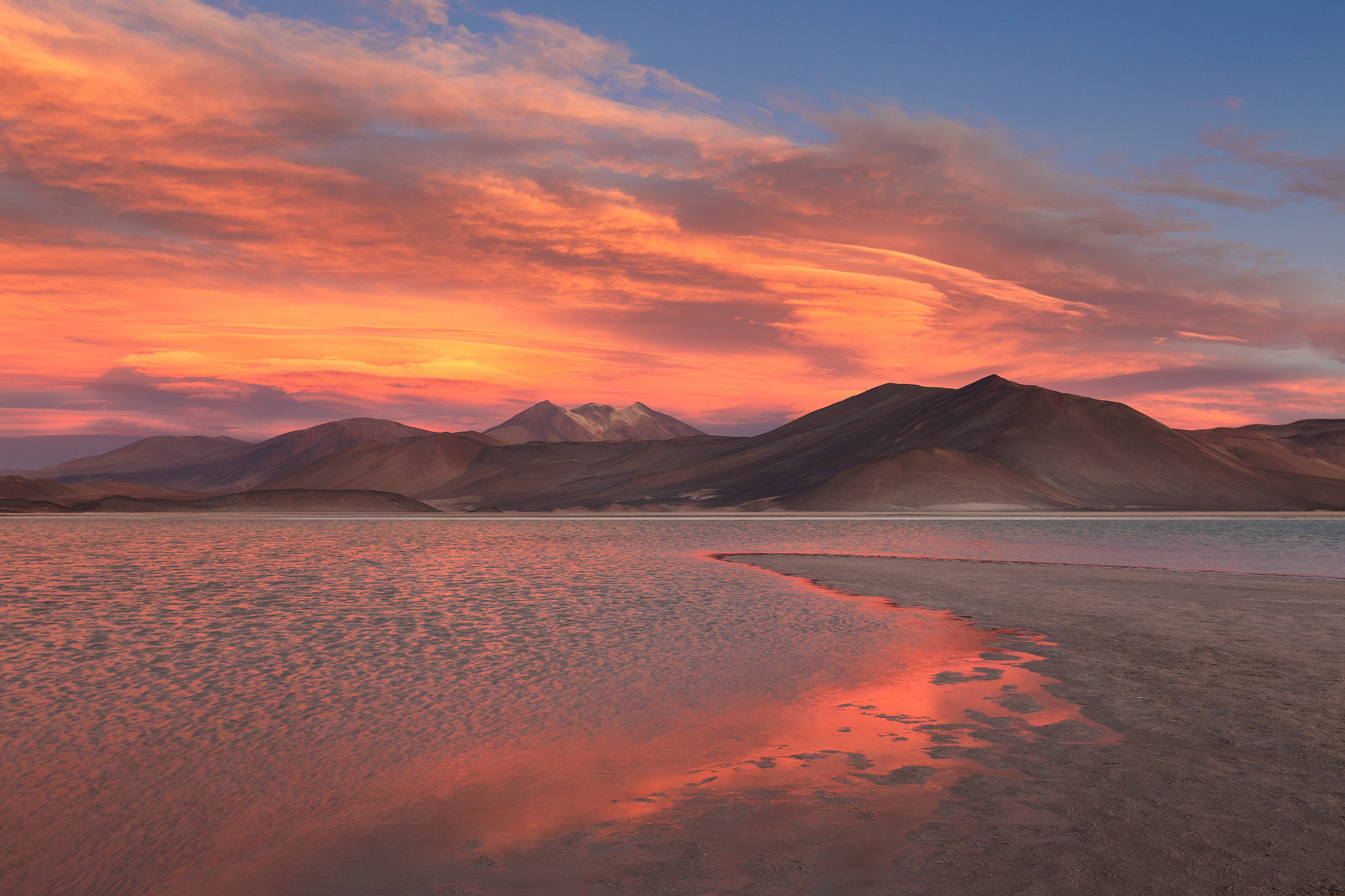 Sunset at Piedras Rojas in the Atacama Desert in Chile.