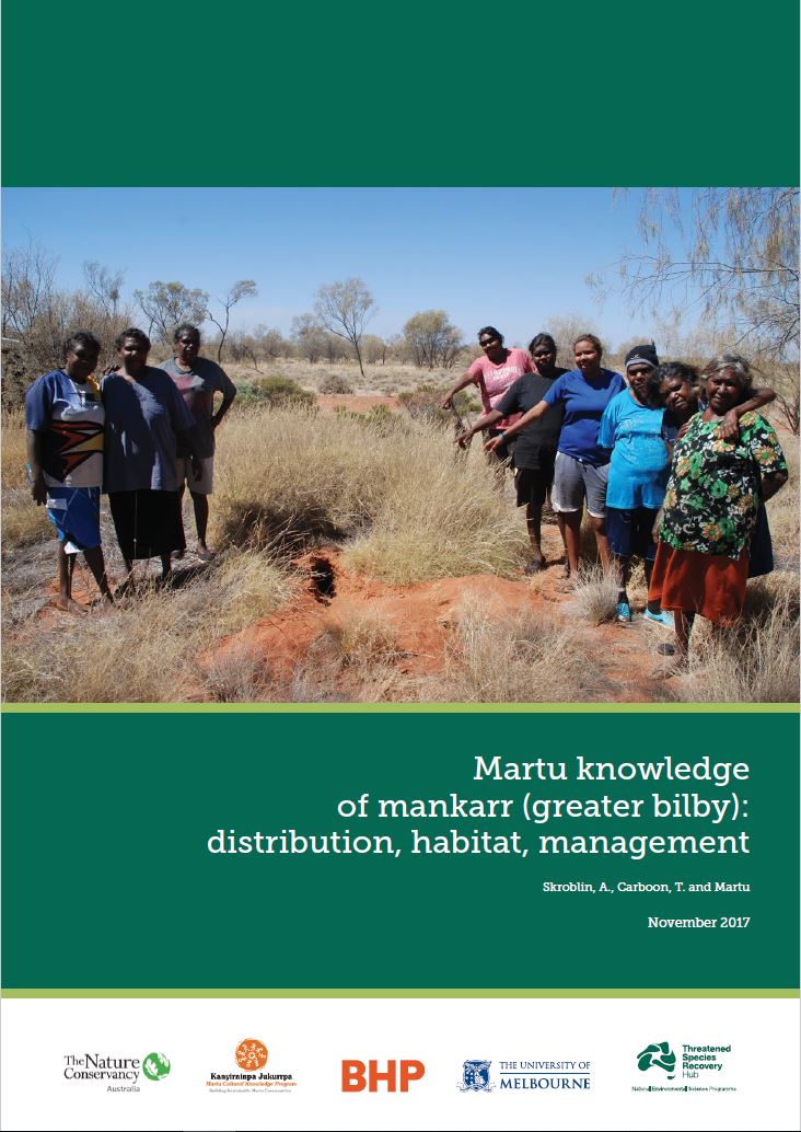 Martu knowledge of Mankarr (Greater Bilby):
distribution, habitat, management.